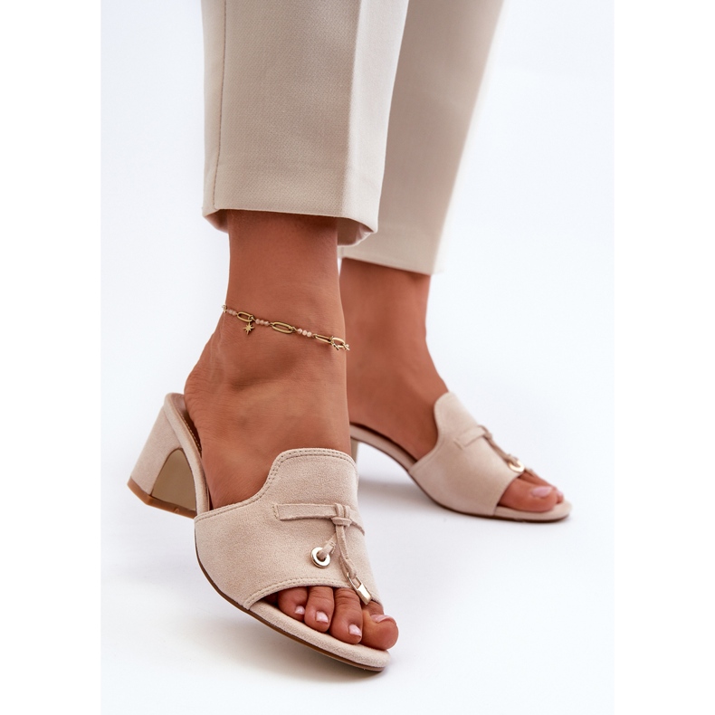 Beige Jemenna Damen-Flip-Flops mit High Heels aus Öko-Wildleder 2