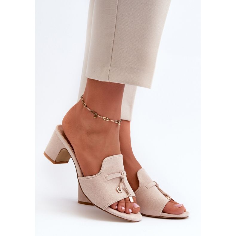 Beige Jemenna Damen-Flip-Flops mit High Heels aus Öko-Wildleder 1