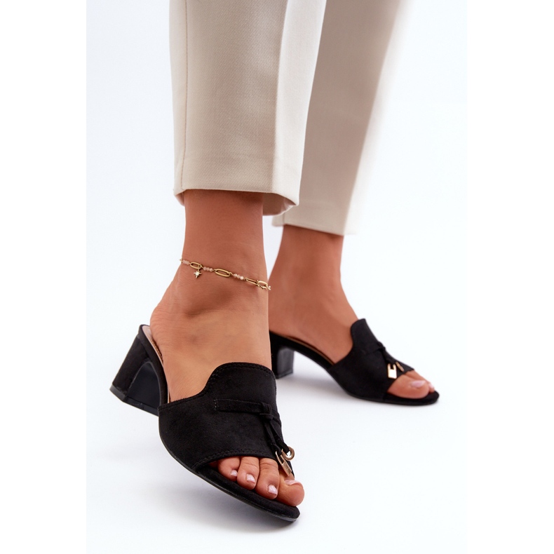 Damen-Flip-Flops mit High Heels aus Öko-Wildleder, Schwarz Jemenna 2