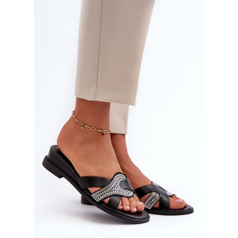 Damen-Flip-Flops mit Keilabsatz und Verzierung, Schwarz Asysa 1