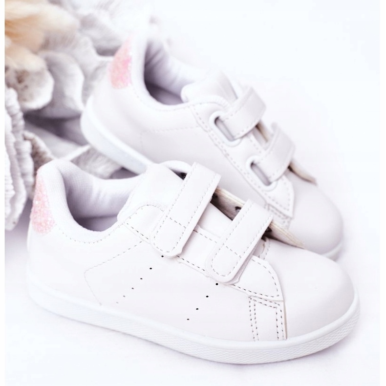 Kinderturnschuhe mit weißem und rosa Klettverschluss 2