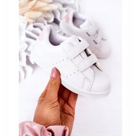 Kinderturnschuhe mit weißem und rosa Klettverschluss 1