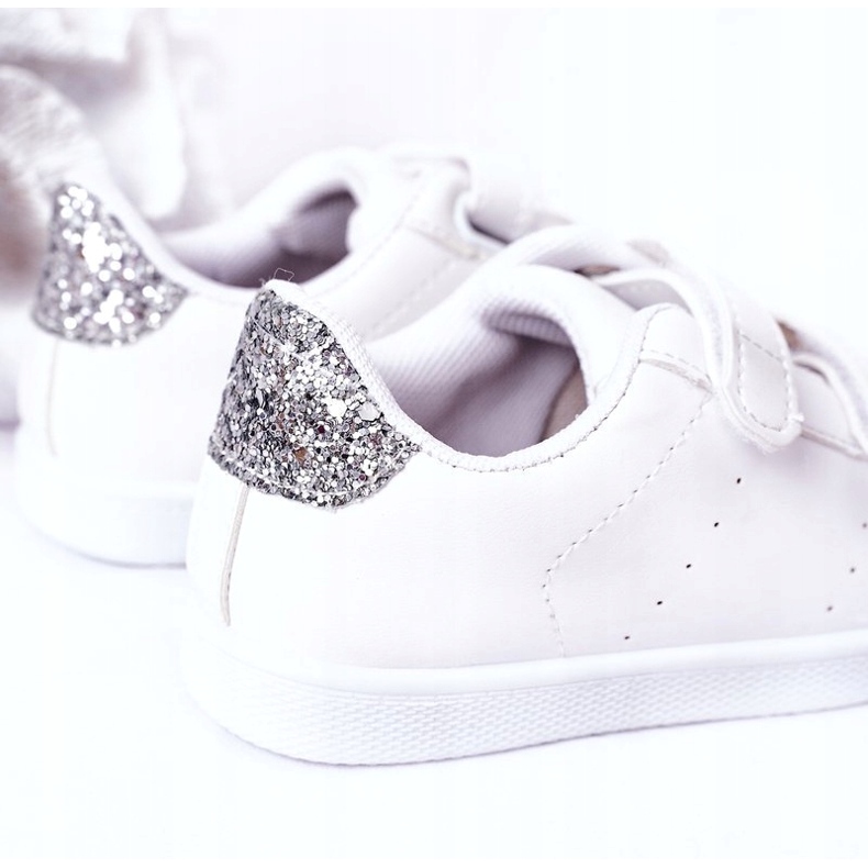 Kinder-Sneaker mit Klettverschluss, weiß und silber 1