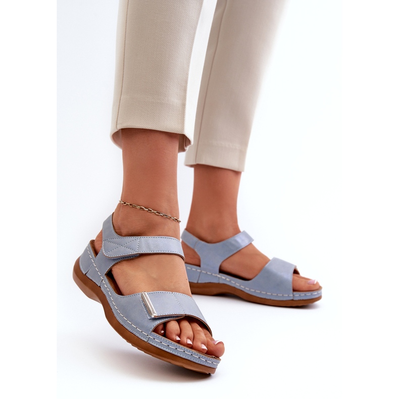 Evento Bequeme Damen-Sandalen mit Klettverschluss in Blau von Iphiope 1
