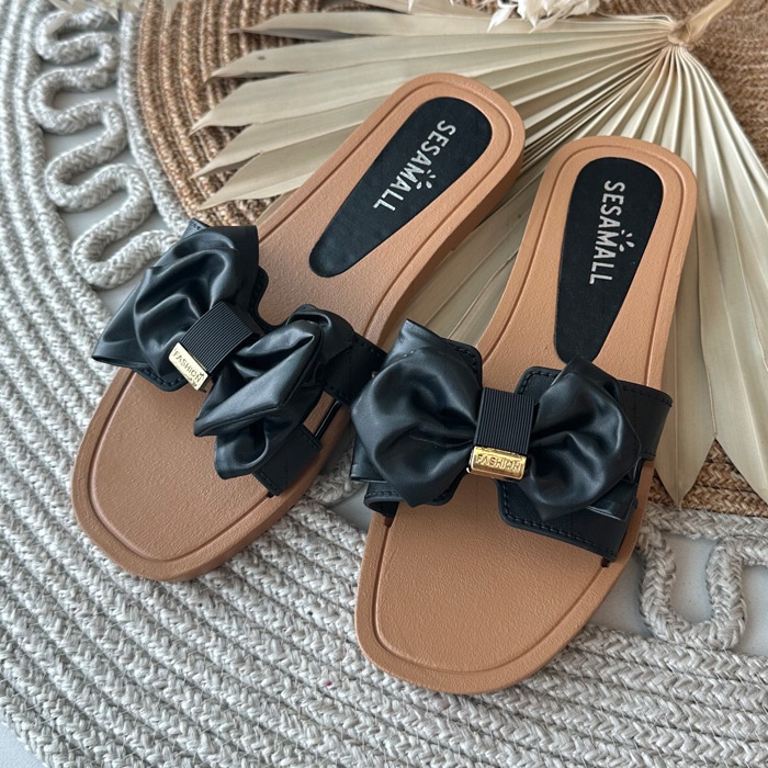 Damen-Flip-Flops mit Schleife in Schwarz von Rivarina 1