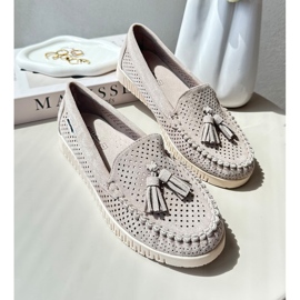 Durchbrochene Damen-Mokassins aus Öko-Wildleder, Beige Tinami 1