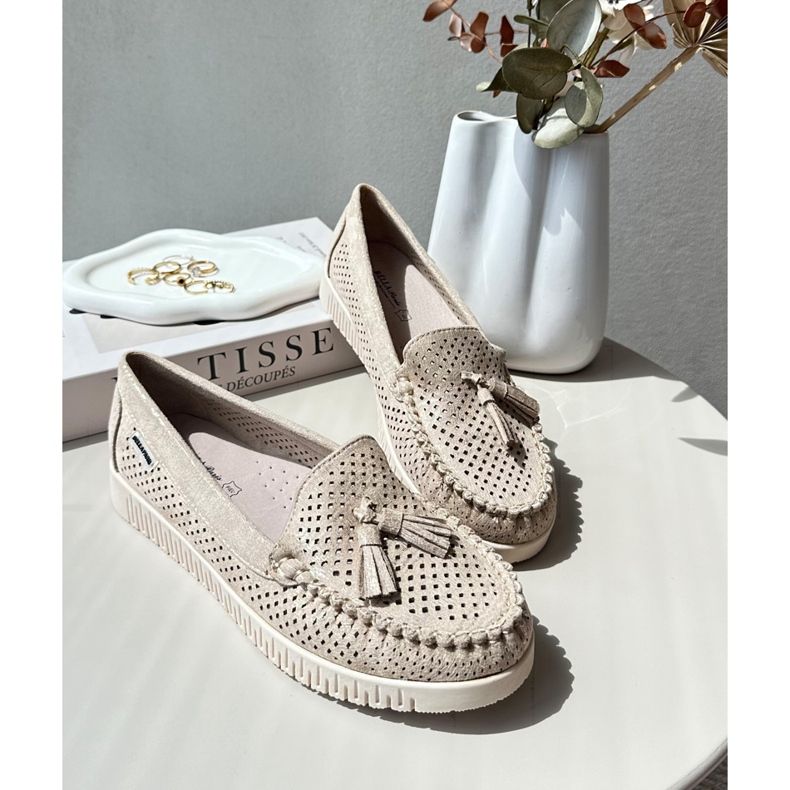 Durchbrochene Damen-Mokassins aus Öko-Wildleder, Golden Tinami 1