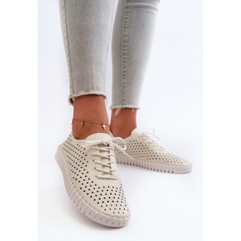 Damen-Sneakers aus beigem Leder mit durchbrochenem Muster Ilvima 2