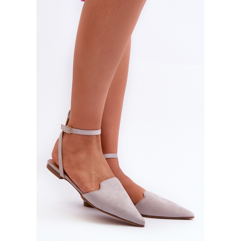 Schnür-Ballerinas aus Öko-Wildleder mit spitzen Zehen, Grau Ellesara 1