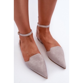 Schnür-Ballerinas aus Öko-Wildleder mit spitzen Zehen, Grau Ellesara 6