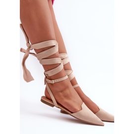 Beige Schnür-Ballerinas aus Öko-Wildleder mit spitzen Zehen Ellesara 4