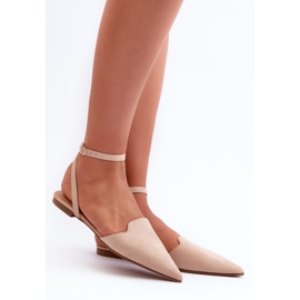 Beige Schnür-Ballerinas aus Öko-Wildleder mit spitzen Zehen Ellesara 2