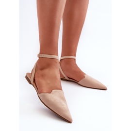 Beige Schnür-Ballerinas aus Öko-Wildleder mit spitzen Zehen Ellesara 5