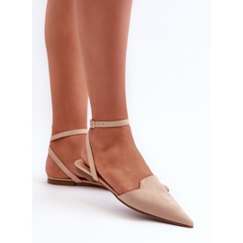 Beige Schnür-Ballerinas aus Öko-Wildleder mit spitzen Zehen Ellesara 7