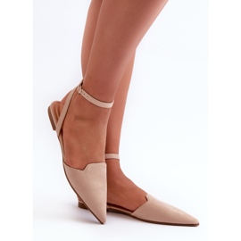 Beige Schnür-Ballerinas aus Öko-Wildleder mit spitzen Zehen Ellesara 8