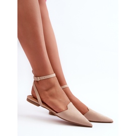 Beige Schnür-Ballerinas aus Öko-Wildleder mit spitzen Zehen Ellesara 10
