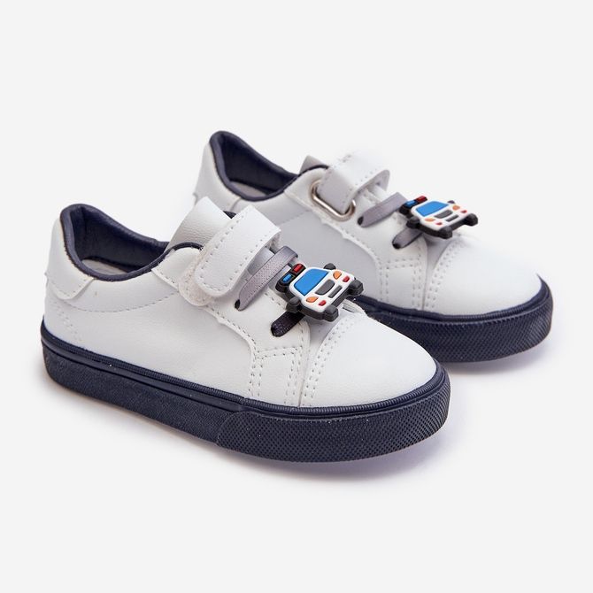 Kinder-Sneaker-Sneaker mit Anstecknadel, Weiß und Marineblau von Pennyn 1