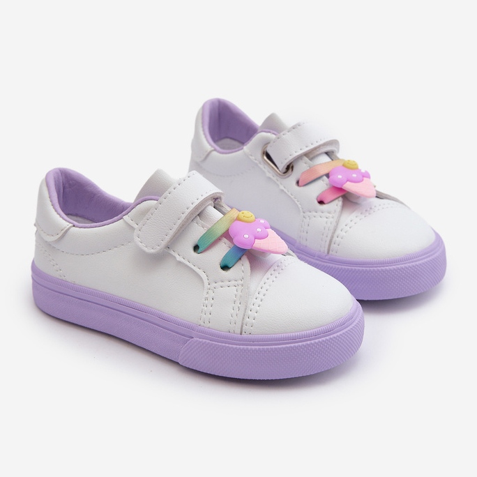 Kinder-Sneaker-Sneaker mit Anstecknadel, weiß und lila Pennyn 1
