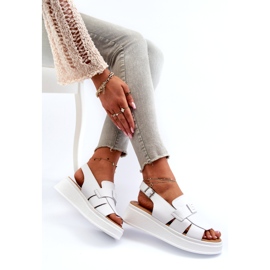 Evento Weiße Vivitellia Damen-Ledersandalen mit Plateau und Keilabsatz 3