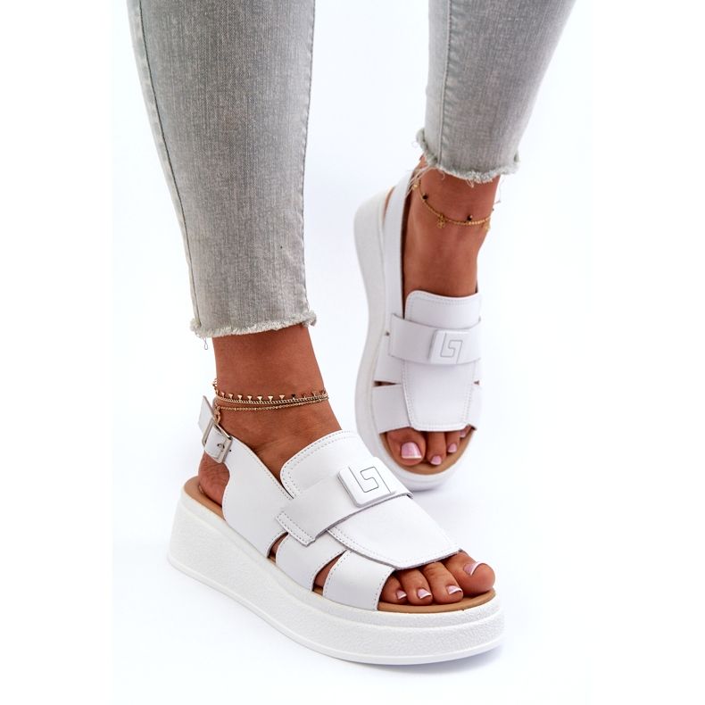 Evento Weiße Vivitellia Damen-Ledersandalen mit Plateau und Keilabsatz 2