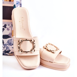 S.Barski Modische Damen-Flip-Flops aus Leder mit Goldverzierung, Beige 3