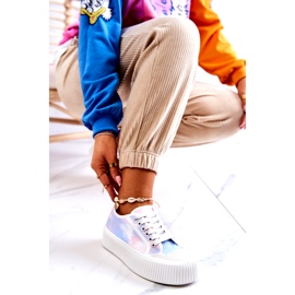 Niedrige Frauen-Sneakers auf der blauen Pink-Plattform mehrfarbig 2