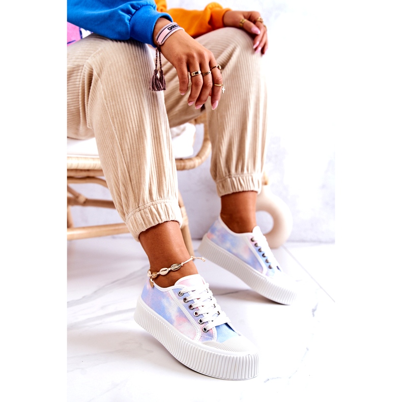 Niedrige Frauen-Sneakers auf der blauen Pink-Plattform mehrfarbig 4