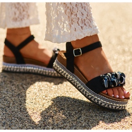 S.Barski Frauensandalen auf Keil und Plattform mit Dekorationen S. Barski Hy056 Schwarz 3