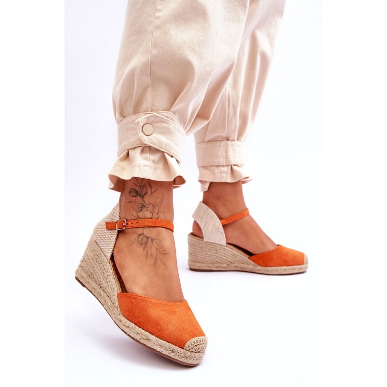 Wildleder Espadrilles Keilsandalen Orange Cammer 3