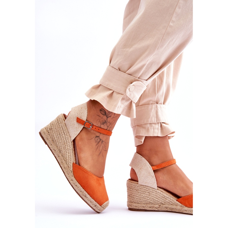 Wildleder Espadrilles Keilsandalen Orange Cammer 4