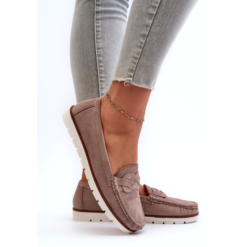 Damen-Mokassins aus Öko-Wildleder, Dunkelbeige Nestalia 7