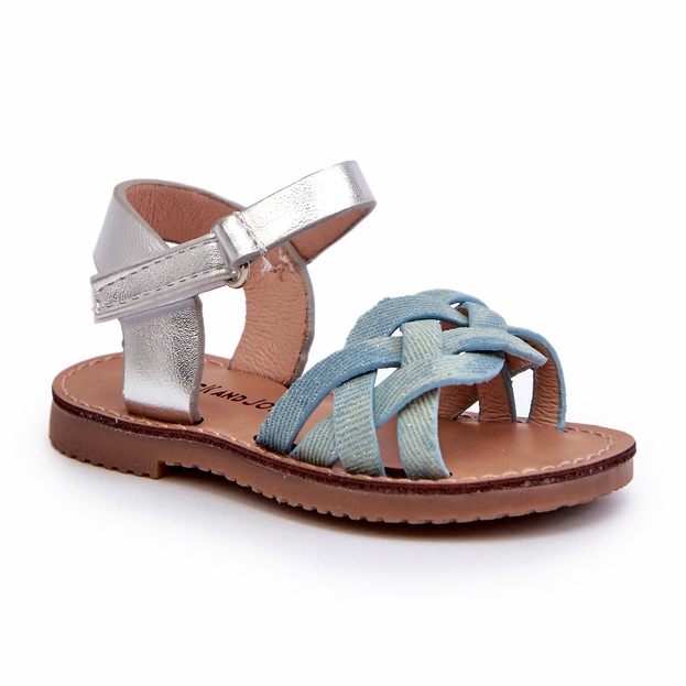 Blaue Kindersandalen mit Klettverschluss und verflochtenen Riemen 6
