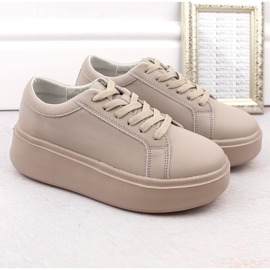 Damen-Lederschuhe auf Plateau, dunkelbeige, Sergio Leone SP024 1