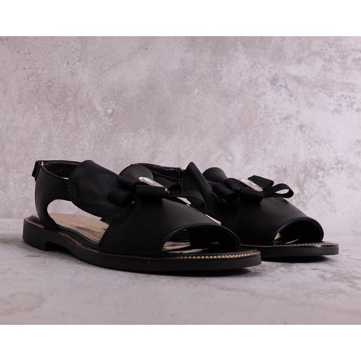 Schwarze Sandalen mit Schleife und Zirkon KARINO 1