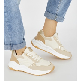 Beigefarbene Damen-Sportschuhe mit dicker Sohle 2