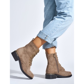 Beigefarbene Damen-Schnürstiefeletten mit niedrigem Absatz 2