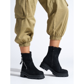 Schwarze Damenstiefelette mit dekorativem Reißverschluss 1