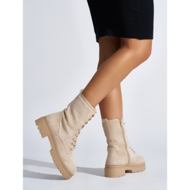 Beigefarbene Damen-Schnürstiefeletten 2