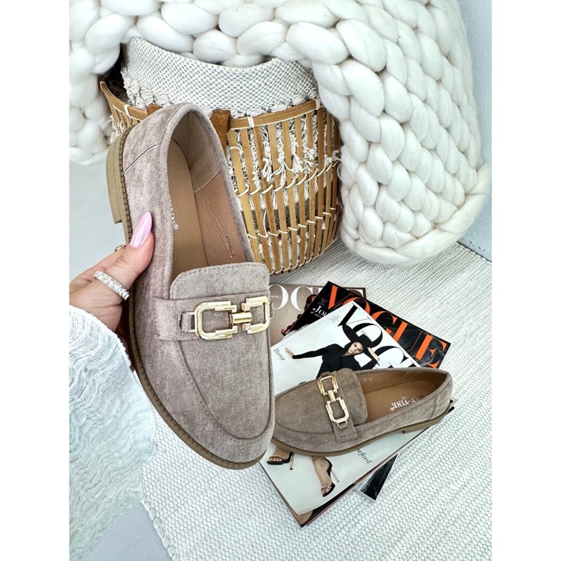 Damen-Mokassins aus Wildleder mit flachem Absatz, dunkelbeige Misal 1