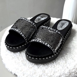 Damen-Flip-Flops mit Pailletten in Schwarz und Silber Rivanique silber- 6