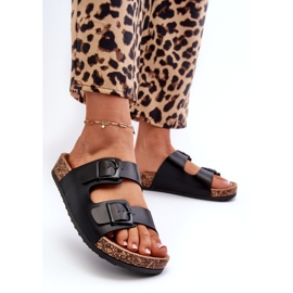 Evento Damen-Flip-Flops auf Korkplattform mit Schnallen, Schwarz von Klinesta 1