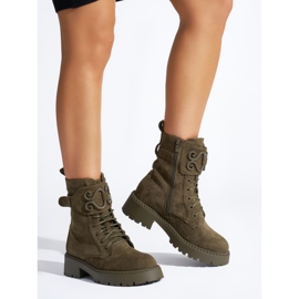 Dunkelgrüne Worker-Schnürschuhe aus Wildleder 1