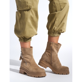 Dunkelbeige Damenstiefelette mit dekorativem Reißverschluss 1