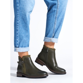 Grüne Damenstiefeletten mit niedrigem Absatz 1