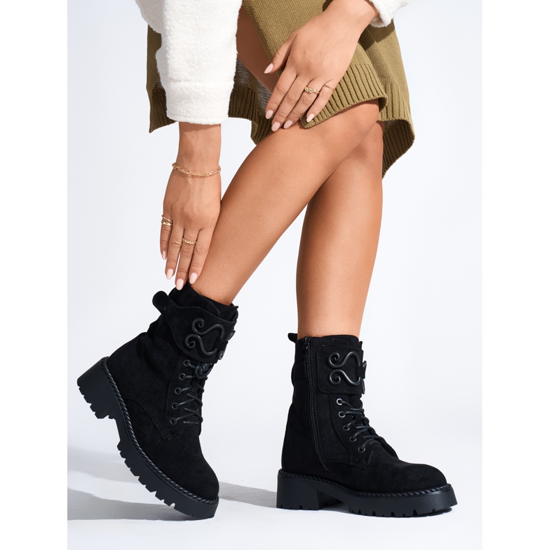 Schwarze Damen-Arbeiterstiefel aus Wildleder 2