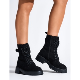 Schwarze Damen-Arbeiterstiefel aus Wildleder 3