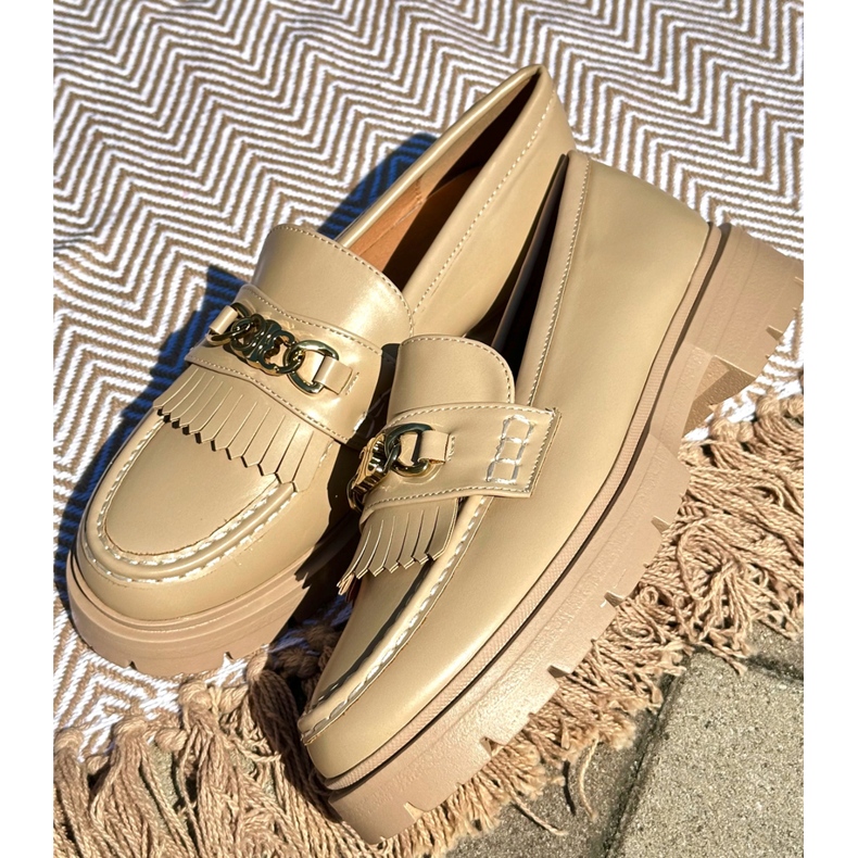 PH2 Damen-Mokassins aus Faux-Wildleder mit Goldverzierung, Beige Zanita 1