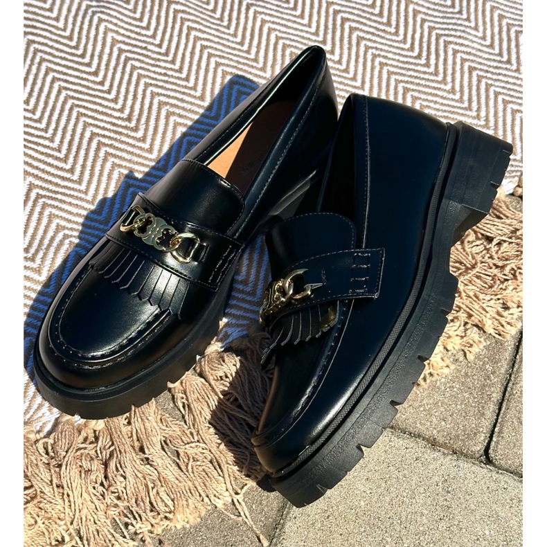 PH2 Damen-Mokassins aus Faux-Wildleder mit Goldverzierung, Schwarz Zanita 1