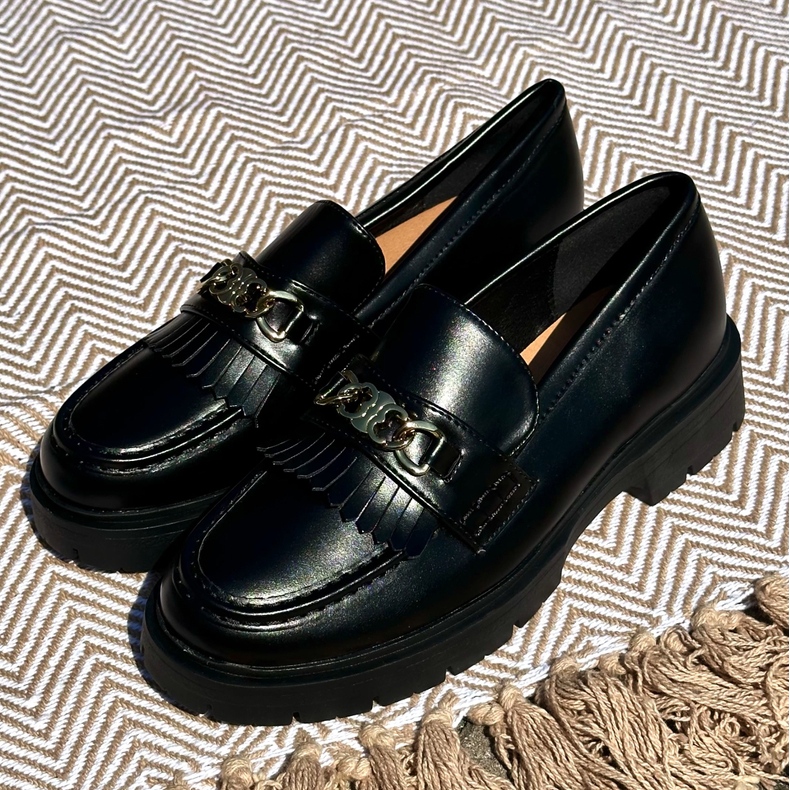 PH2 Damen-Mokassins aus Faux-Wildleder mit Goldverzierung, Schwarz Zanita 2