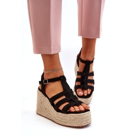 Frauensandalen Espadrilles für Keil mit schwarzem Geflecht 1